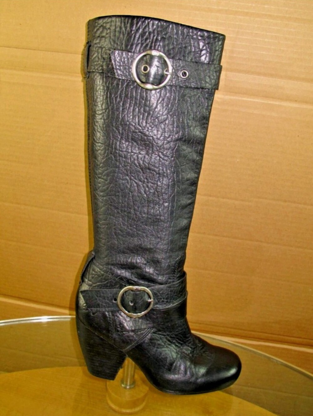 LUCKY BRAND Women's Y2K Knee High Boots Black Leather Chunky Heel Size 8.5